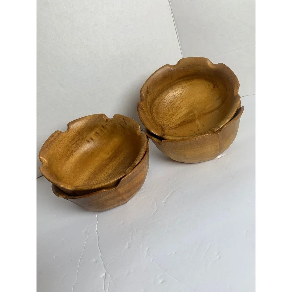 Vintage Monkey Pod Wood Bowls Set‎ of 12 Hand Carved Mid Century Modern Serving